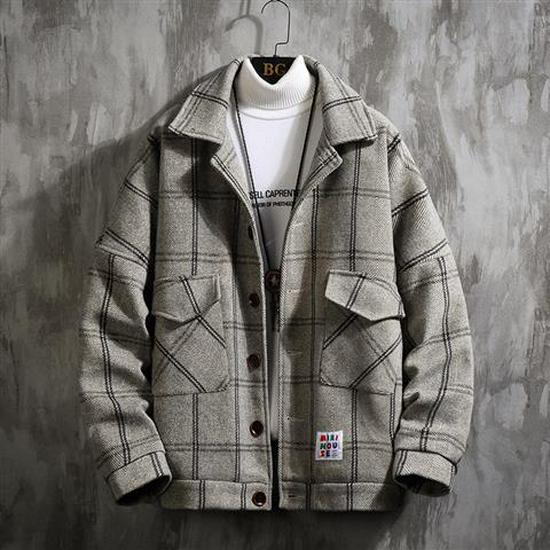 Men's Korean Plaid Woolen Coat - Autumn/Winter Casual British Lapel Windbreaker