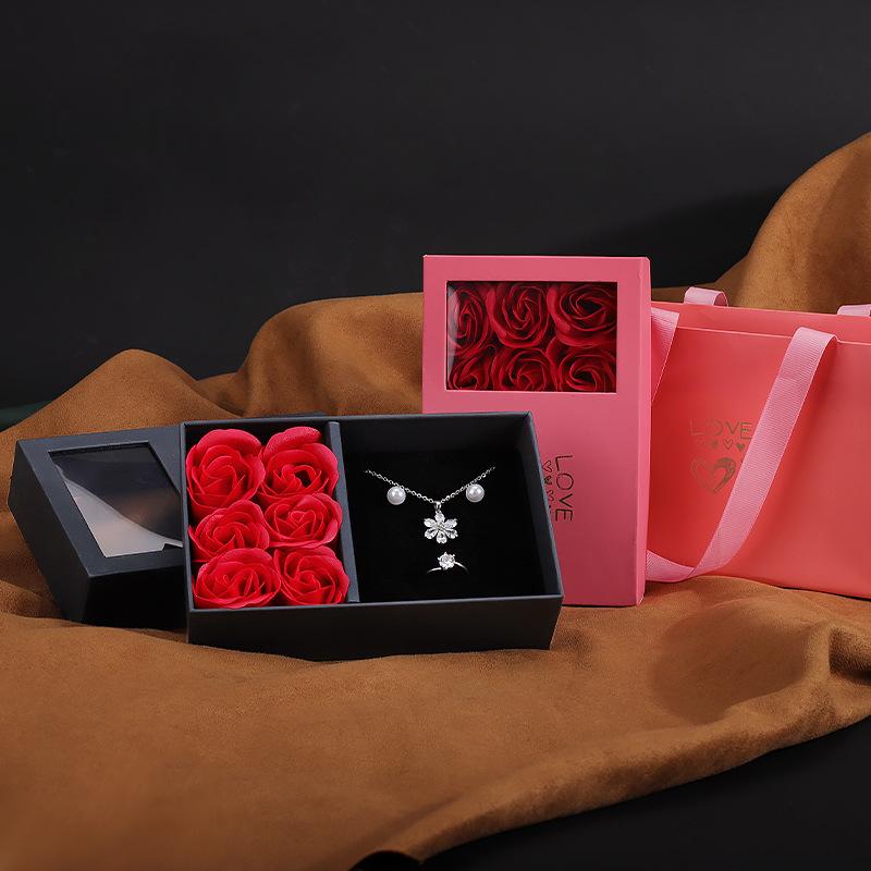 Qixi Festival Valentine's Day Creative Simulation Flower Rose Jewelry Box Mother's Day Girlfriend Gift Packaging Box Box