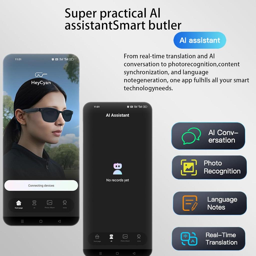 New Smart Glasses with AI Translator 8MP Camera 4K HD Take Videos and Photo Sunglasses BT Call for Men Women Fashion Glasses Wireless Music Playback