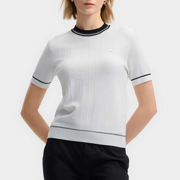 Fila White Versatile Comfortable Sports Casual Simple Short Sleeve Knit Top Women Tops Cloud-White F11W523401F-WT