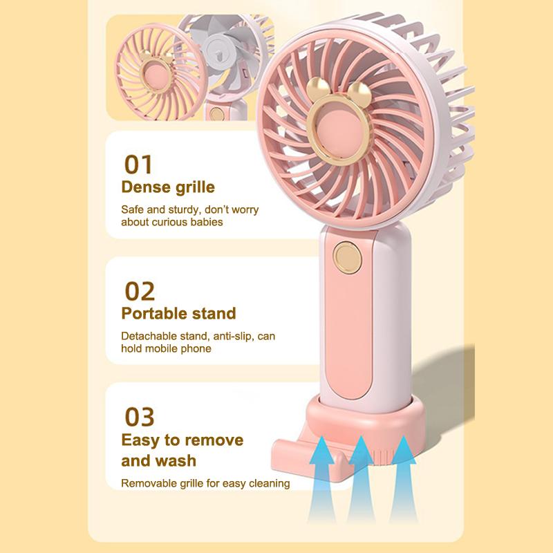 USB Handheld Fan Portable Mini Rechargeable Three Speed Cooling Fan for Outdoor Office Home Personal Summer Use