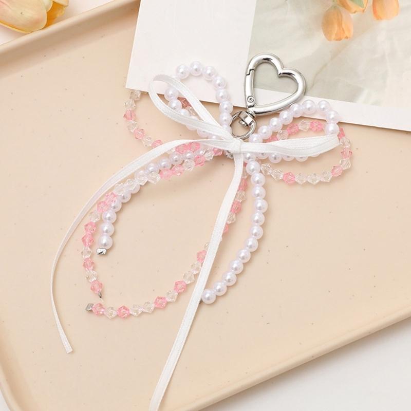 Stylish Ribbon Bowknot Backpack Keyring Fashionable Keychain Fashionable Beaded Charm Pendant Accessory Gift for Women