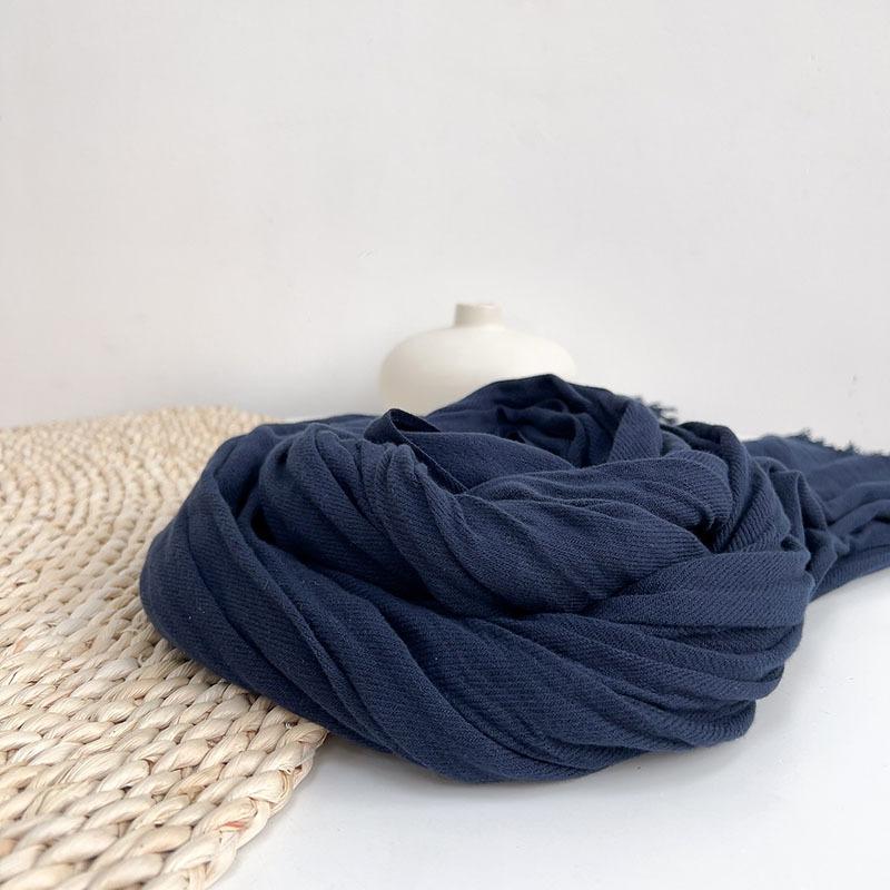 Japanese autumn and winter versatile solid color navy blue pleated cotton scarf winter warm shawl scarf men's large-sized scarve