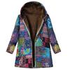Damen Winter Vintage Warm Bedruckte Taschen Dicker Reißverschluss Kapuzenmantel Oberbekleidung