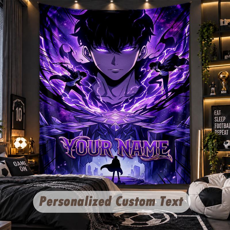 Personalized Wall Tapestry,Solo Leveling Custom Printed Name, Fabric Wall Art For Indoor Room Backdrop