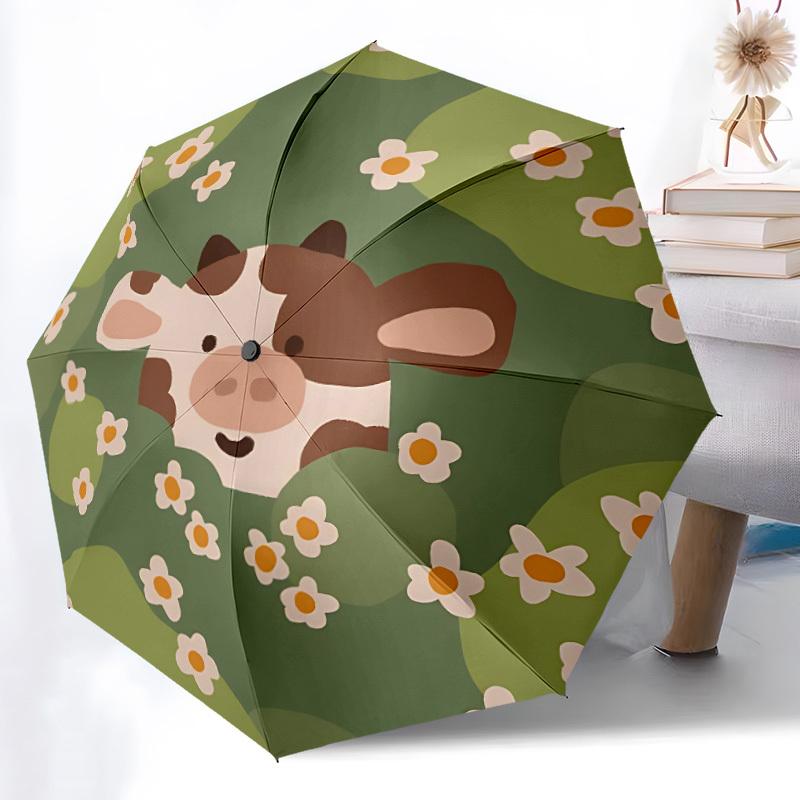 1pc Cow Daisy Automatic Open/Close Umbrella with One Touch Button,, Windproof Design   Lightweight Portable Umbrella for Women & Men6083