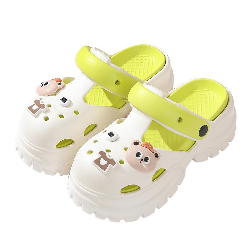 Unisex Summer Large Size Thick Bottom Cartoon Bear Indoor Hole Beach Sandals Women Men Casual Sponge Cake Anti Slip Slippers For Couples 36-41