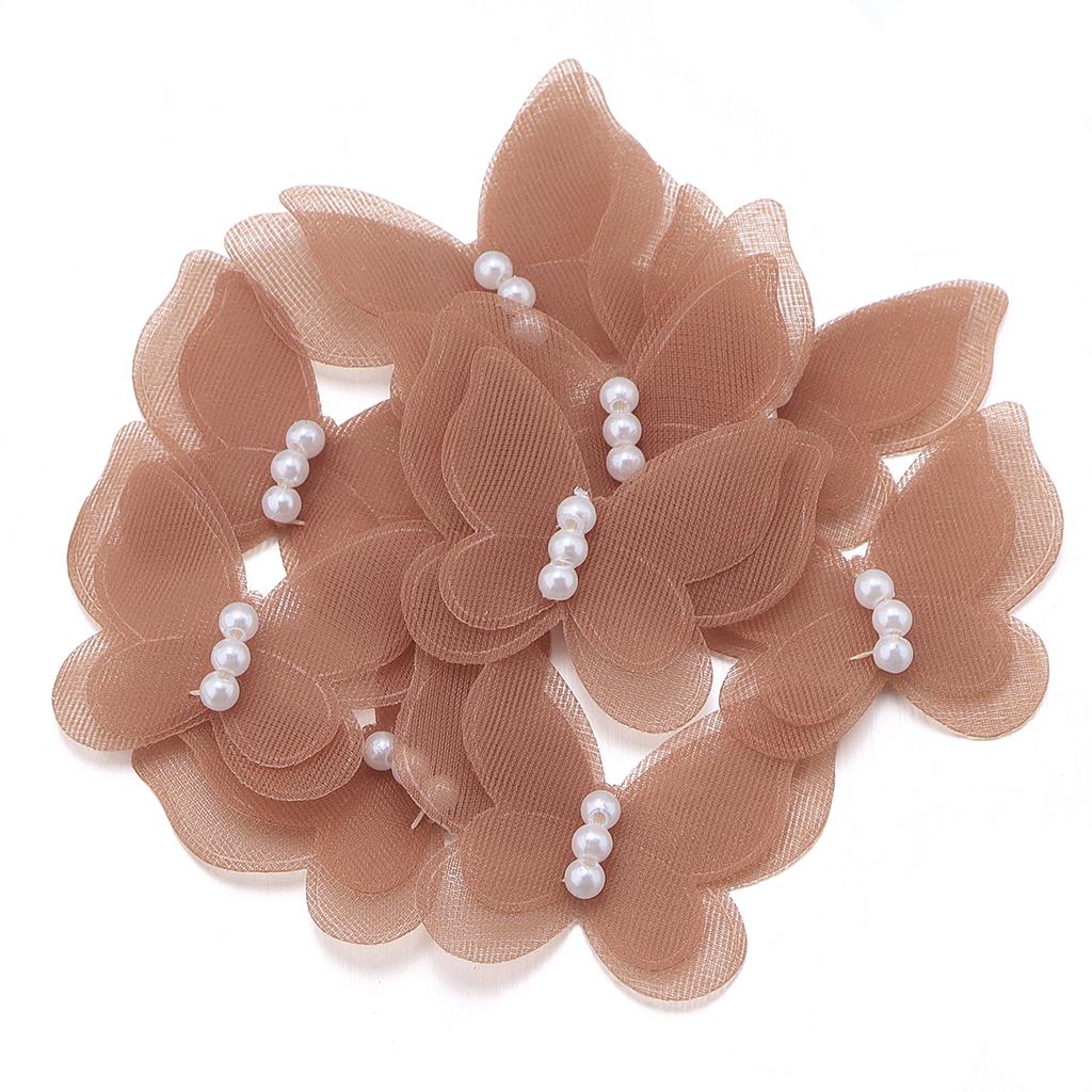 10pcs/lot Organza Fabric Butterfly Appliques Colorful Double-layer Meteor Gauze Pearl Butterfly For DIY Wedding Party Home Decor