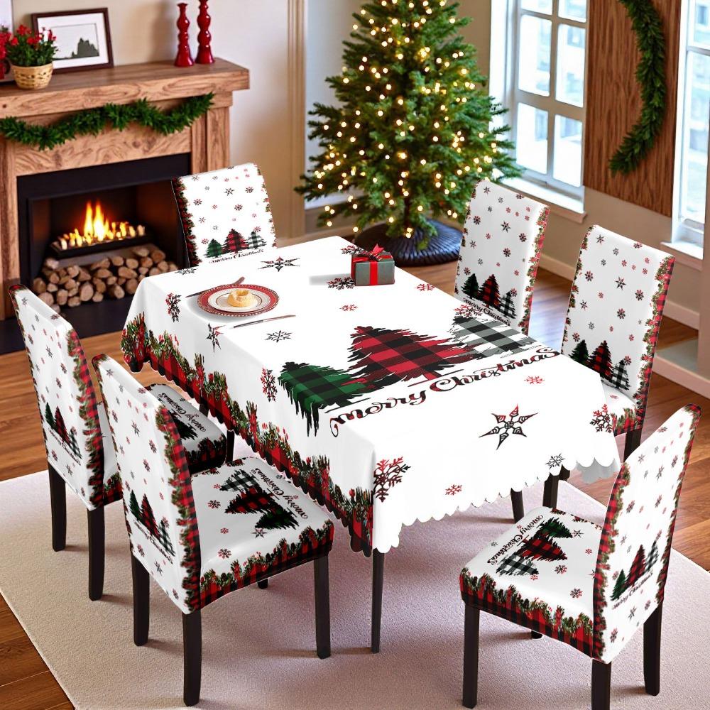

Рождественская печатная водонепроницаемая скатерть и набор чехлов для стульев, праздничный праздничный обеденный декор Tablecloth 140x210cm