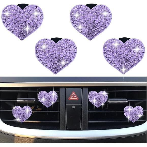 4PCS Heart-Shaped Car Vent Clips with Rhinestone,Bling Air Vent Clips Car Decorations,Premium Shiny Car Clips for Vents CCar Accessories Interior for