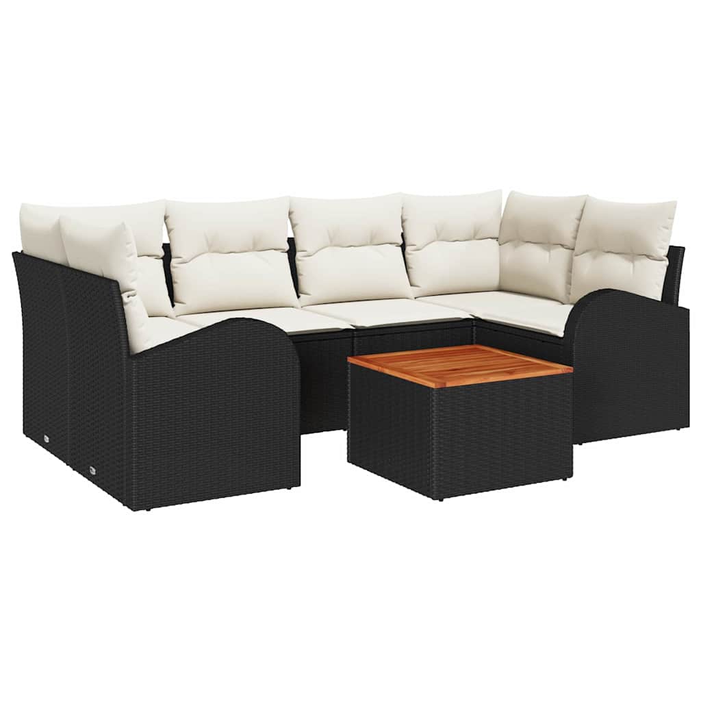 7 Piece Garden Sofa Set with Cushions Black Poly Rattan