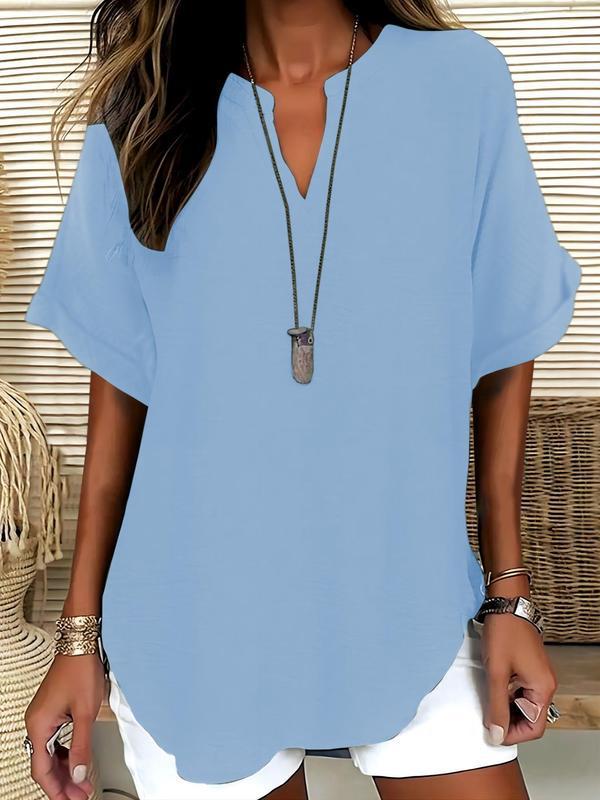 Women's Summer Loose Solid V-Neck Casual Shirt