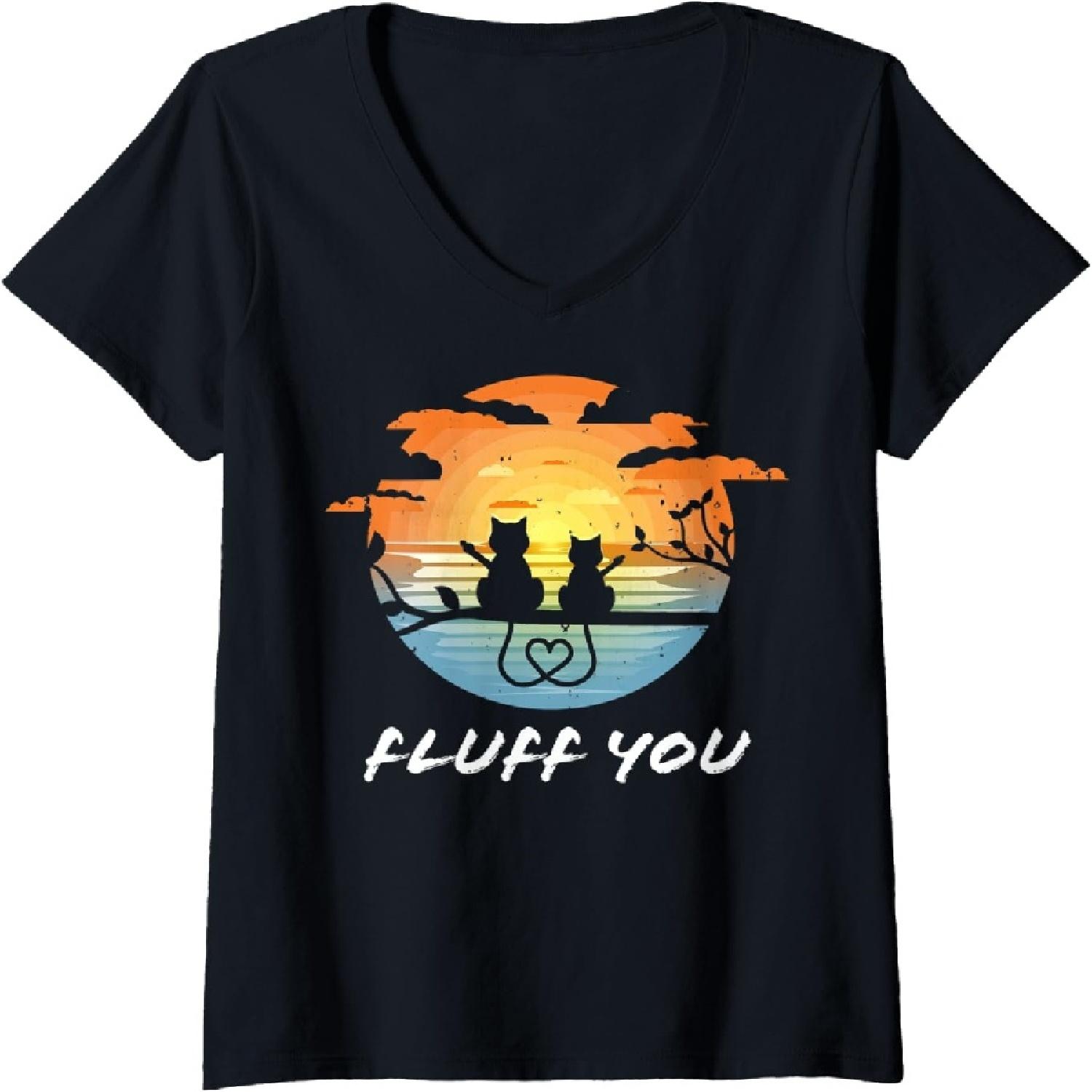 

Womens Cat Flipping Off Shirt Cat Giving Middle Finger Fluff Off V-Neck T-Shirt XXXXXL