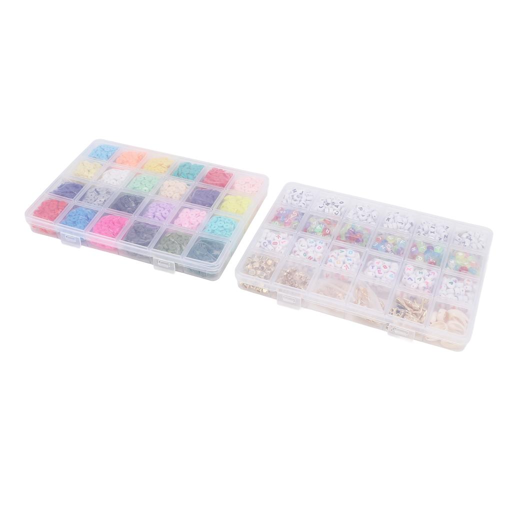 48 Grids Letter Beads Friendship Bracelet Set 24 Colors Clay Beads Jewelry Making Beads Set for 6‑12