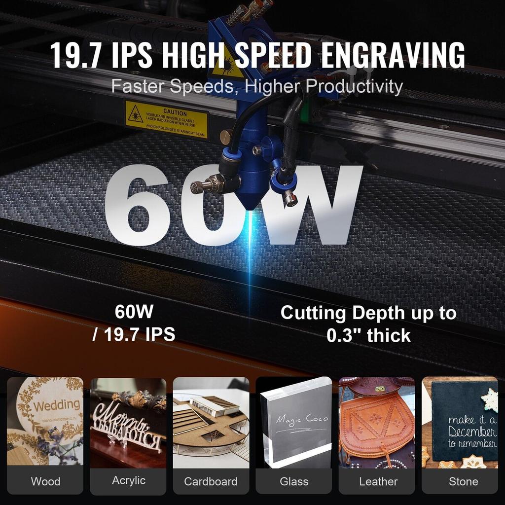 60W CO2 Laser Engraver Engraving Carving Print Machine 400x600 Mm Workbed