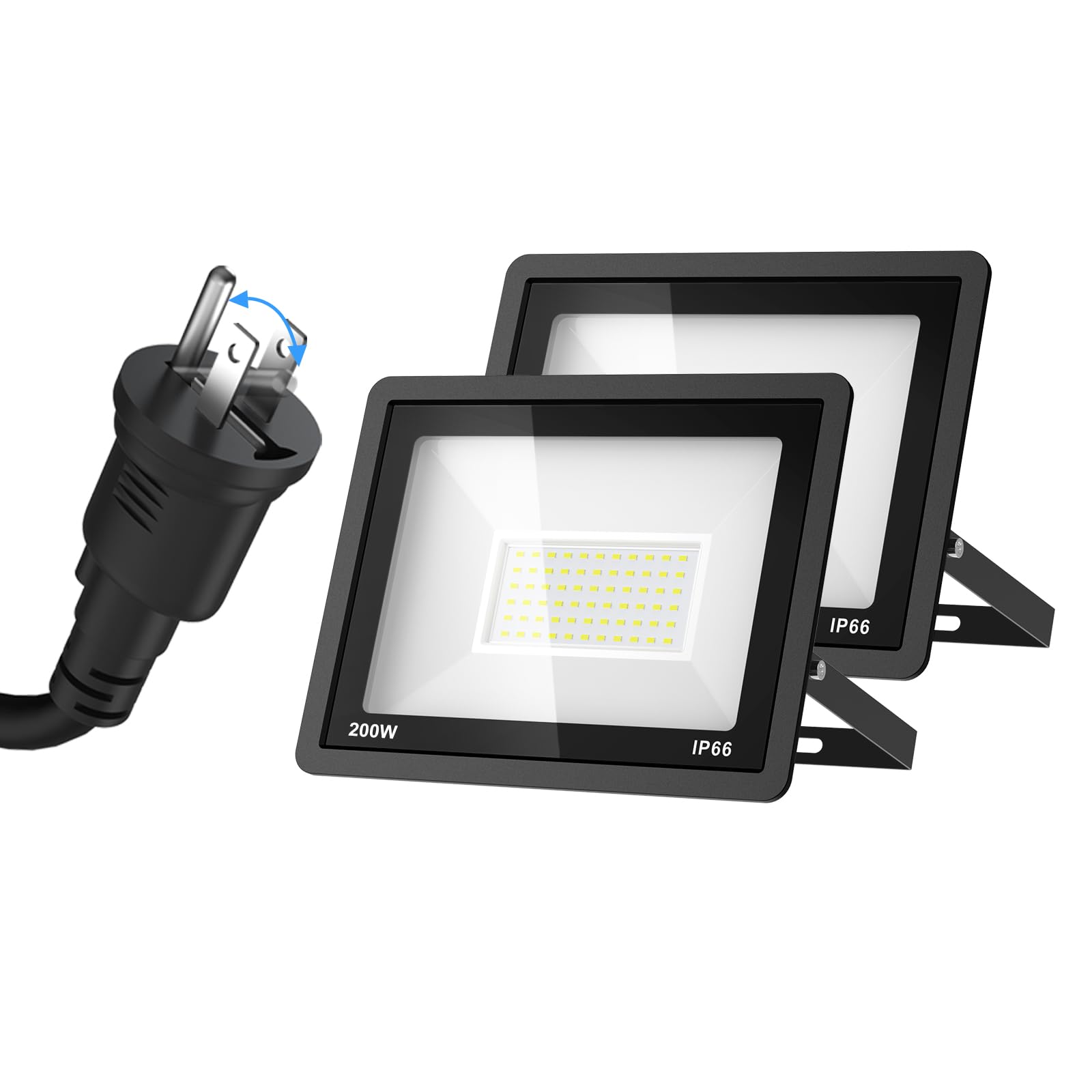 

Coizabera Outdoor LED Floodlight, 200W, Set of 2 [Switchable 3-Pin2-Pin Plug], 6500K Daylight White, 25,000LM, High Brightness, Waterproof, HeatCold