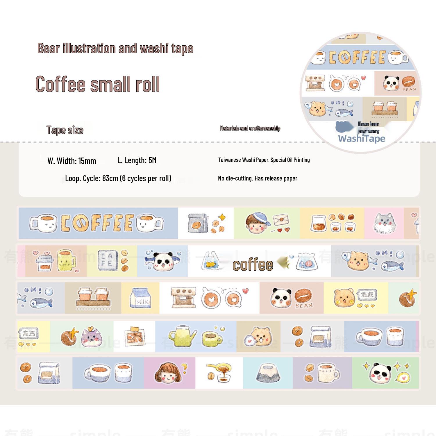 Bear Bear s Original Coffee Rolls Die-cut Sticker Tape - Cute Illustration for Journals & Collages
