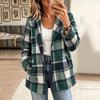 Damen Freizeit Karo Strickjacke Jacke mit Taschen, Langarm Umlegekragen Oberbekleidung