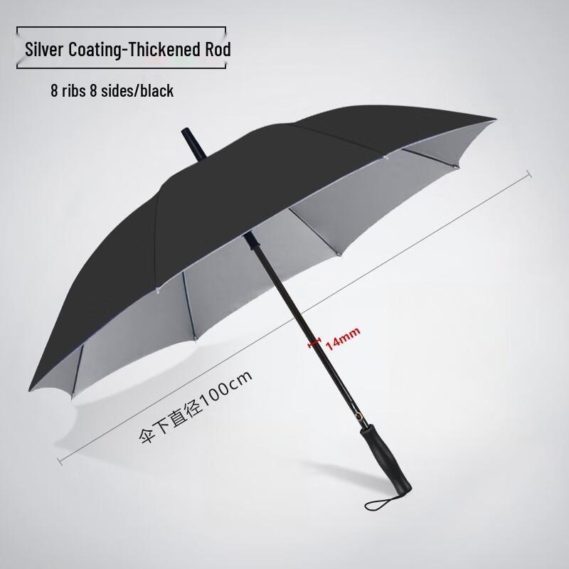 Black 8-Rib Long-Handle UV Protection Umbrella (5-Pack)