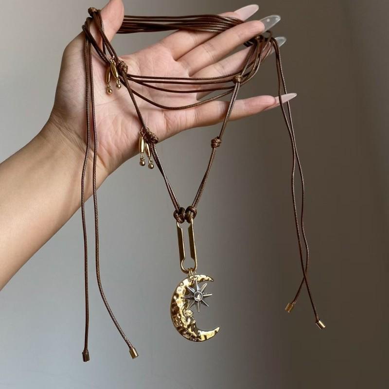 Y2K Spicy Girl Dark Star Leather Choker Necklace - Pure Desire Clavicle Chain