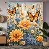 2pcs HD Garden Daisies Butterfly Decorative Curtain Yellow Tie Digital Printed Curtain Home Decor Style Decorative Living Roo