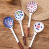 Japanese Style Long Handled Ceramic Spoon with High Aesthetic Value Hand-painted Underglaze Color Soup Spoon