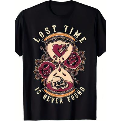Tallas Europeas Hombres y Mujeres Camiseta Vintage Gótica de Reloj de Arena con Tatuaje