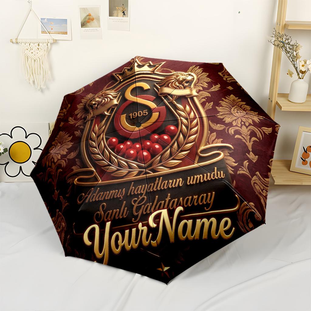Galatasaray1 Customized Name Umbrella Compact Travel Automatic Umbrella Compact 8-Rib Lightweight Sturdy Construction All-Season Travel