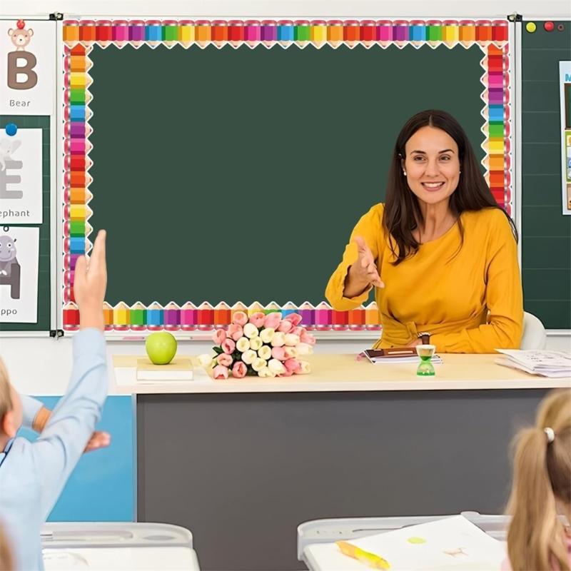 32.8ft Pencil Pattern Border Trim Wall Sticker for Chalkboard Notice Board Decoration Bulletin Board Border Trim Sticker