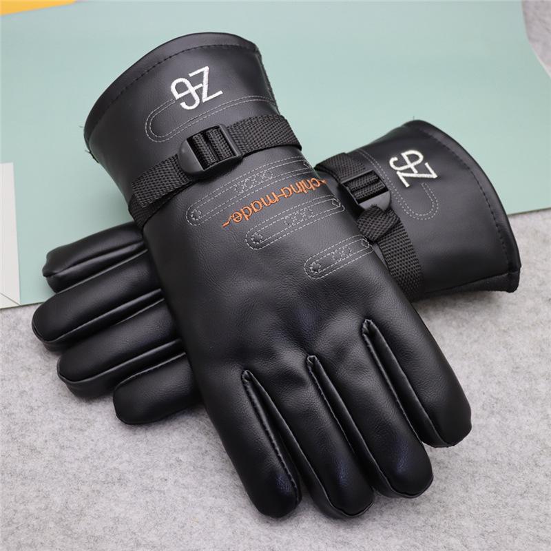 

Large cotton leather gloves thickened and enlarged version long velvet thermal cycling windshield men s motorcycle gloves