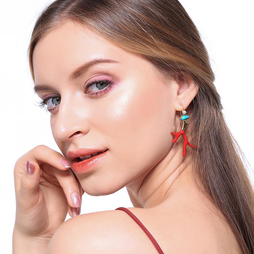 Classic Branch Acrylic Resin Drop Earrings Red Enamel Coral Antlers Earrings Ins