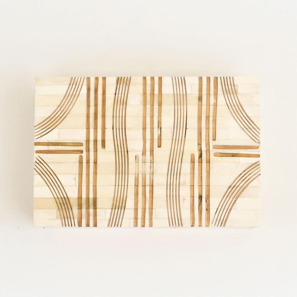 Geometric Bone Inlay Box Set of 2 – Handcrafted Modern Decorative Storage Boxes