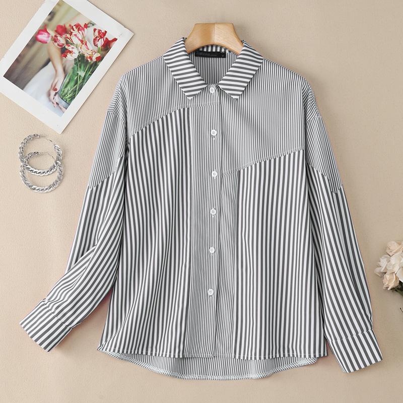 ZANZEA Women Casual Turn Down Collar Long Sleeve Loose Stripe Blouse