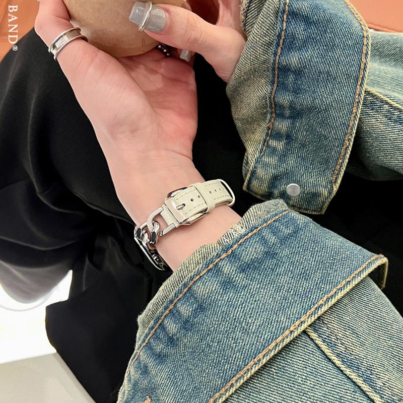 Luxus Lederarmband für Apple Watch Band 44mm 40mm 45mm 41mm 38mm 42mm Edelstahlarmband für iWatch Serie 8 Ultra 7 6 5