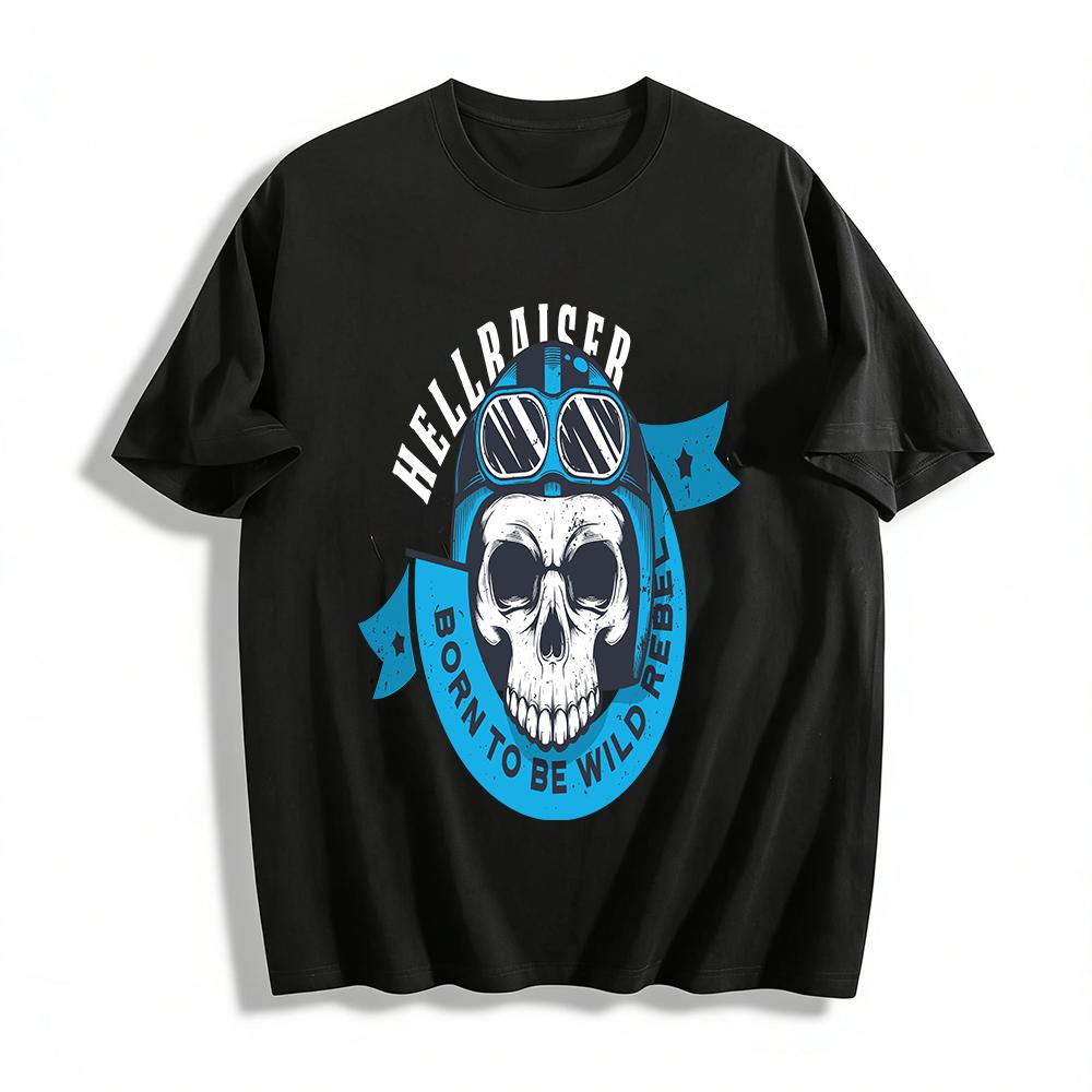 Born To Be Wild Rebel Skull Biker Print Casual Crewneck Tee Pure cotton T-shirt XXS