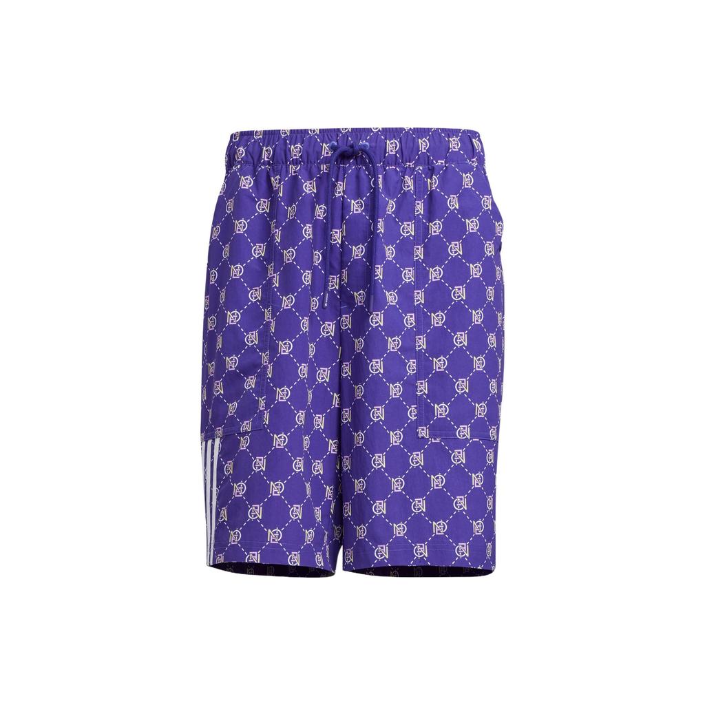 Adidas Neo All Over Print Drawstring Elastic Waist Straight Leg Shorts Unisex Shorts Purple HM2031