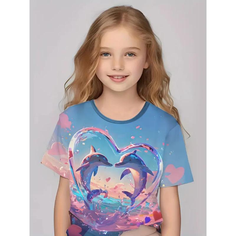 Kids T Shirt Spring Autumn Girls' Printed Top Short Sleeve Round Neck Bottom Top T-shirt Personalized Trendy Clothing Shirt