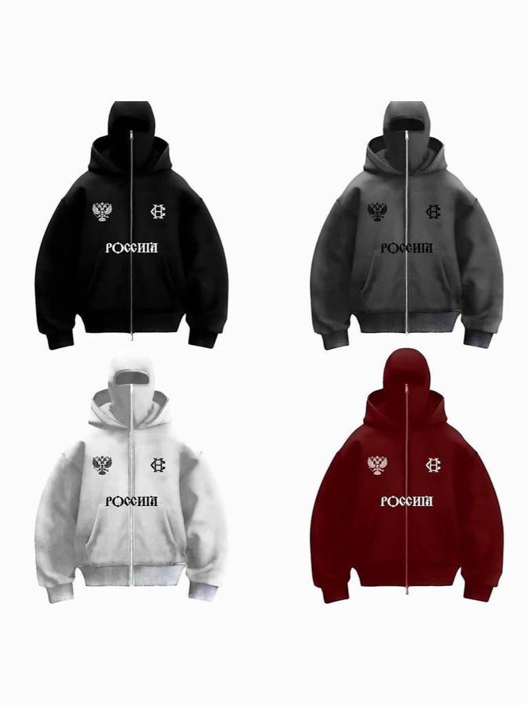 Unisex Y2K Mikina Bandit s dvojitou kapucou a sametem - Větruodolná a volného střihu pro podzim/zimu