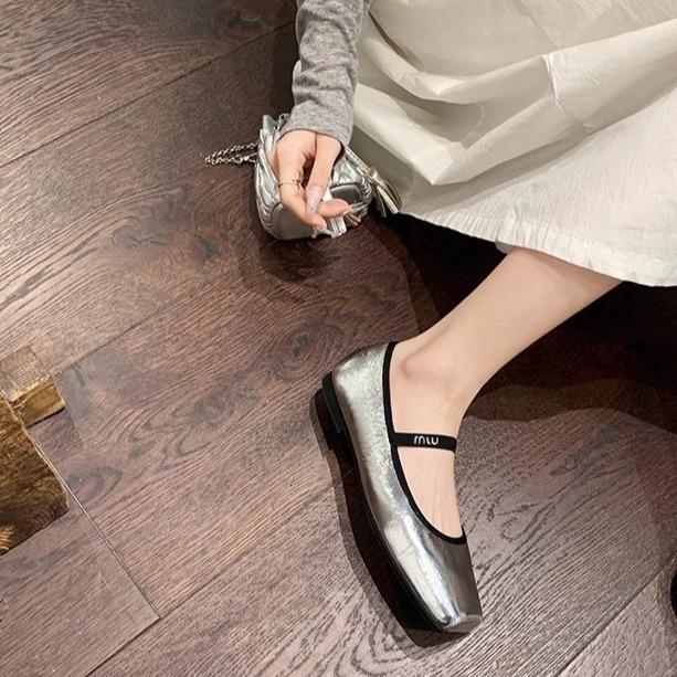 Sheepskin Version~ Grape Mother, the Same French Square Head with Versatile Shallow Mouth Flat Bottom Ballet Style Mary Jane Shoes Women