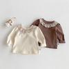 2025 Korean Style Floral Lace Peter Pan Collar Long Sleeve Baby Girls' Top