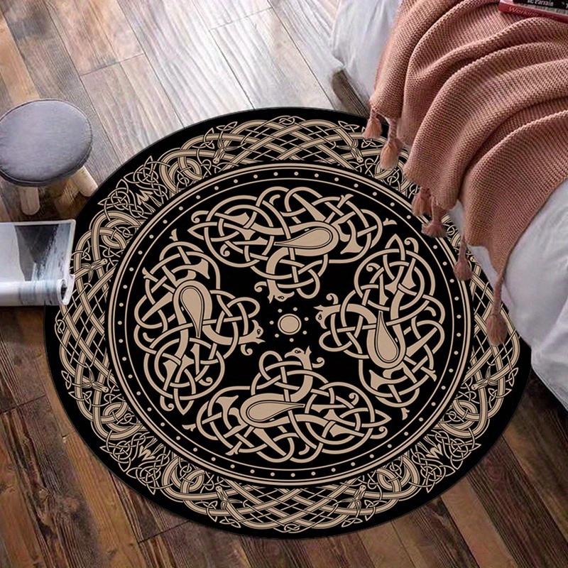 Keltisches Knoten Magisches Symbol Runder Teppich Schwarz Gold Flanell Teppich Mystische Dekoration Für Schlafzimmer Arbeitszimmer Spirituelles Zuhause Akzentstück