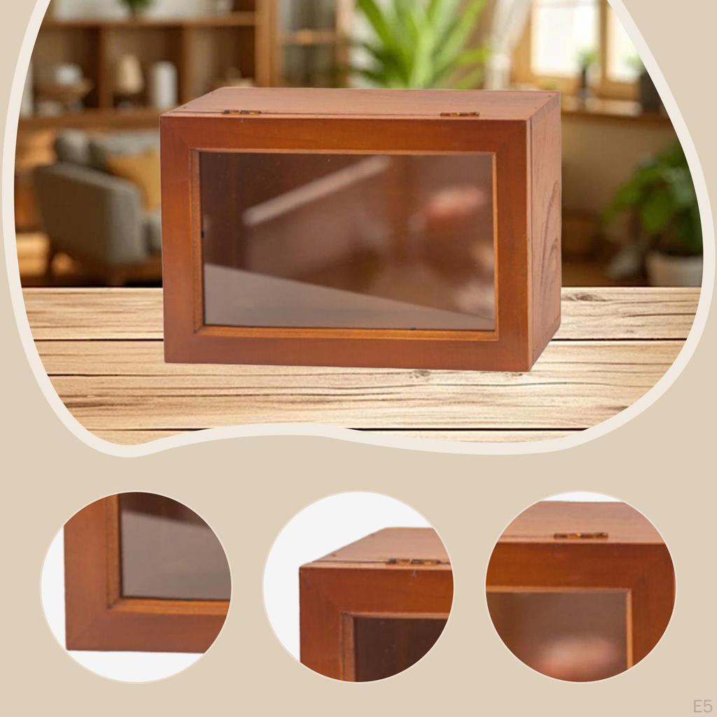 Wooden Display Box Desktop Storage Cabinet with Clear Window Multipurpose Tabletop Organizer Wood