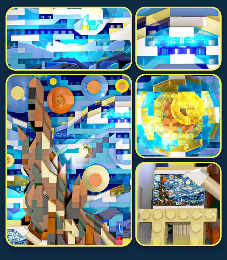 Starry Night Photo Frame Building Blocks: Compatible with Lego - Children's Educational Assembly Ornament Gift