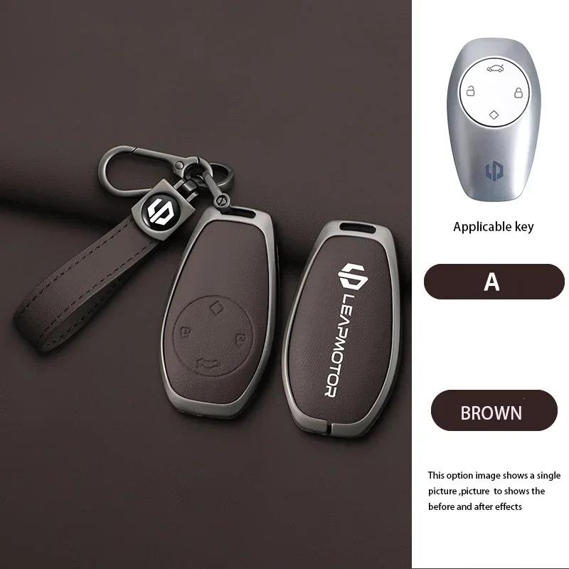 Zinc Alloy Leather Car Remote Key Case Cover For Leapmotor C16 C11 C10 C01 T03 S01 Type Protector Shell Keychain Accessories
