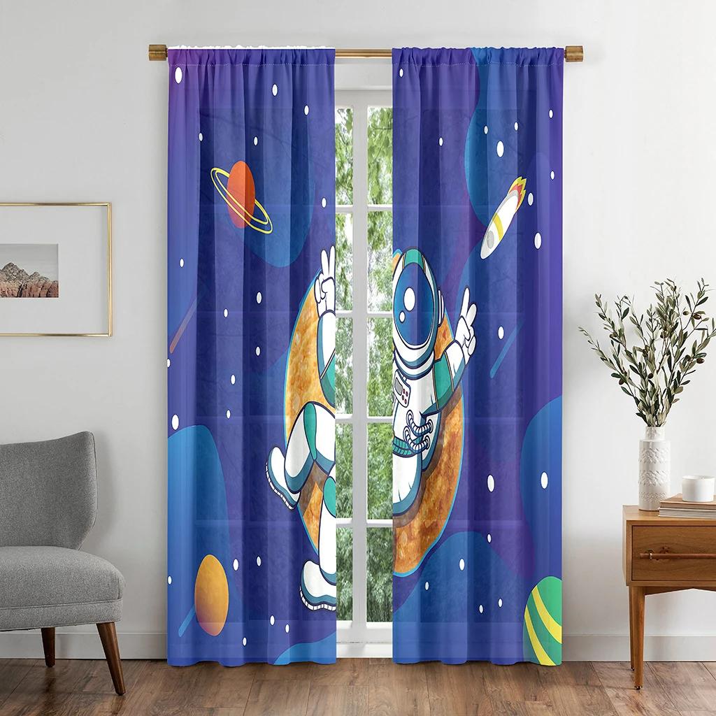 Cute Cartoon Outer Space Astronaut Curtain for Kids Boys Girls Bedroom 2 Panel High Shading New Fashion Various Color Pattern