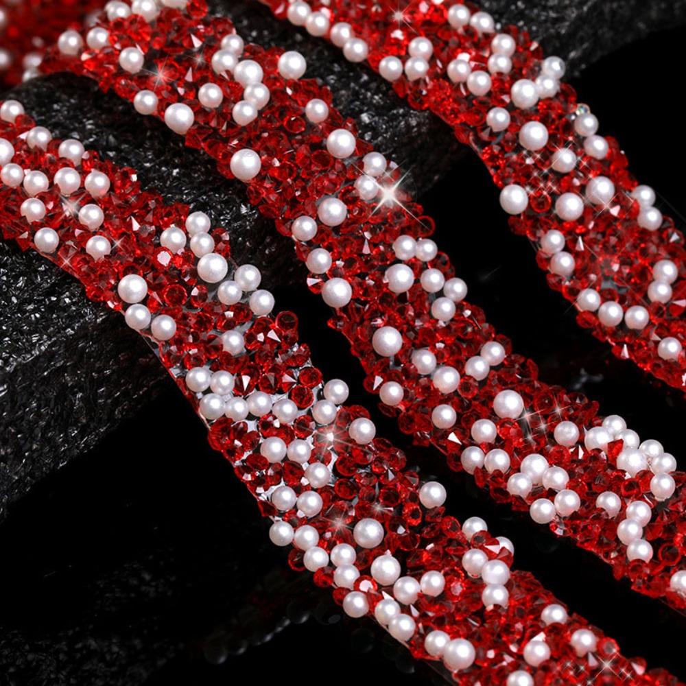 Nowy 1 jard Taśma z brokatem, wiertło, żywica, perła, brokat, kryształowa naklejka, samoprzylepne cyrkonie, wstążka, naklejka, dekoracja odzieży