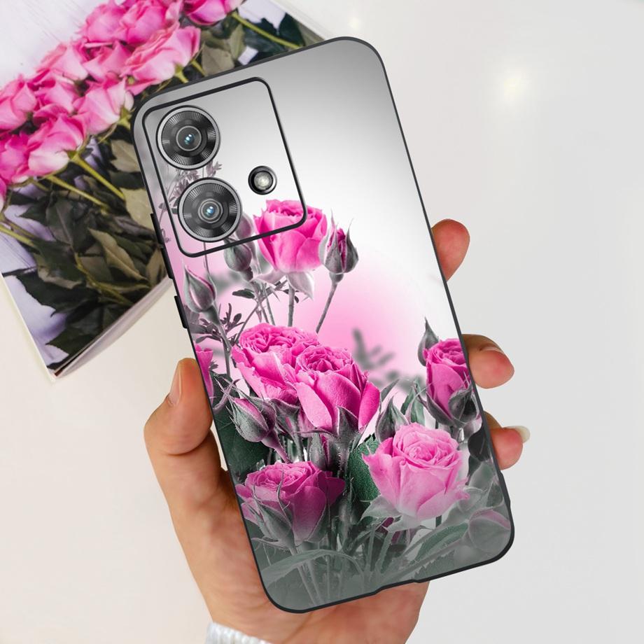 For Motorola Moto Edge 40 Neo 5G Case Black Matte Cases With Pattern Print Soft Liquid Silicone Cover For Motorola Edge40 Fundas