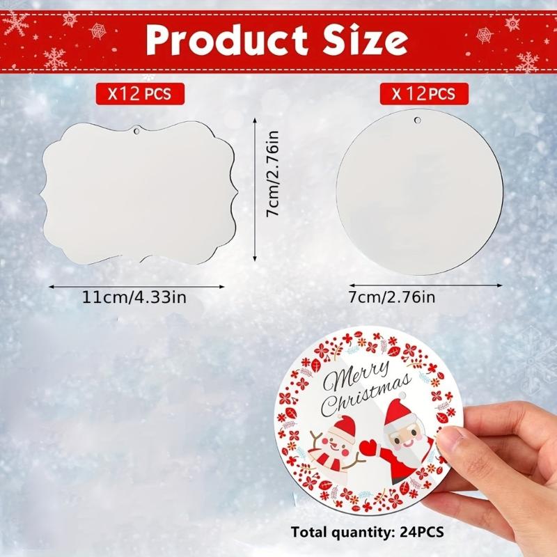 24Pcs Acrylic Ornaments Sublimation Blanks Double Sided Heat Transfer Hanging Pendant Festival Tree Decorations