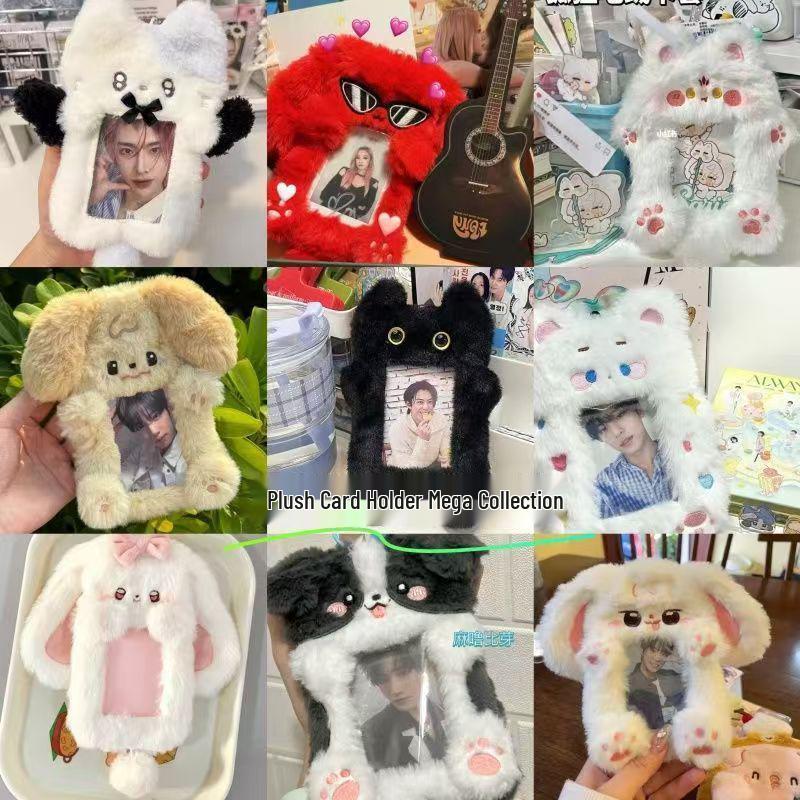 Chaveiro de Mochila de Pelúcia de Animal Fofo e Porta-Cartões - Pingente de 3 Polegadas para Fotos e Cartões
