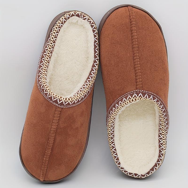 Women's Plush Winter Slippers Soft Fabric Slip-On Indoor House Shoes with EVA Sole